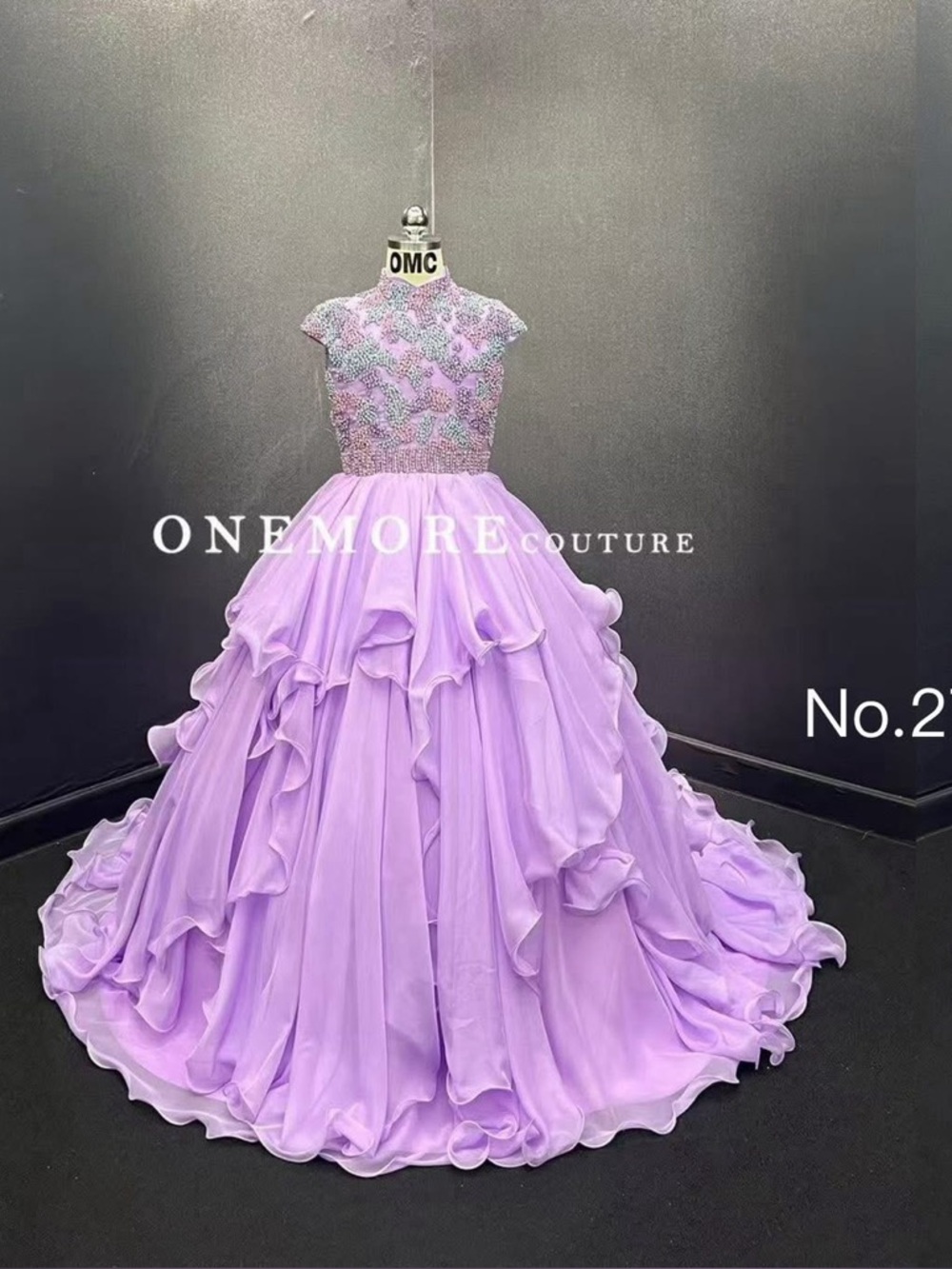 Lilac Beaded Ruffle pageant Dress for Girls OMC